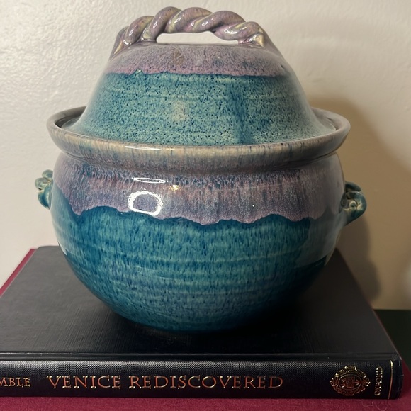 John Garrou Pottery 1991 Blue & Purple Glazed Stock Pot with Lid - Picture 3 of 11